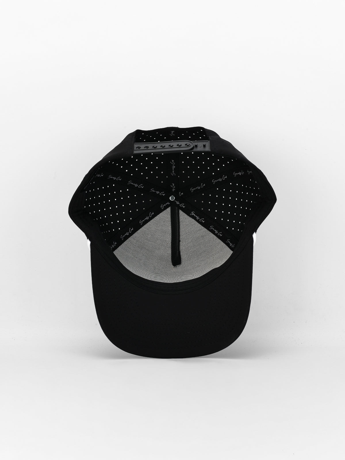 Black cap with star patterns on a white background