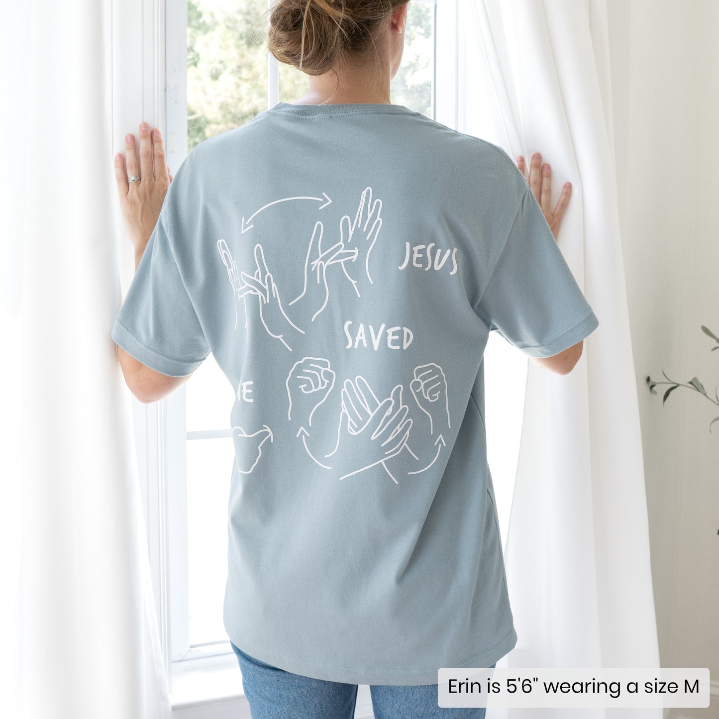 JESUS SAVED ME ASL BOXY T-SHIRT (POCKET + BACK)