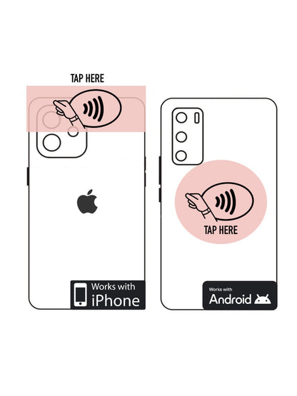 Phone case with NFC technology for iPhone and Android devices on a white background