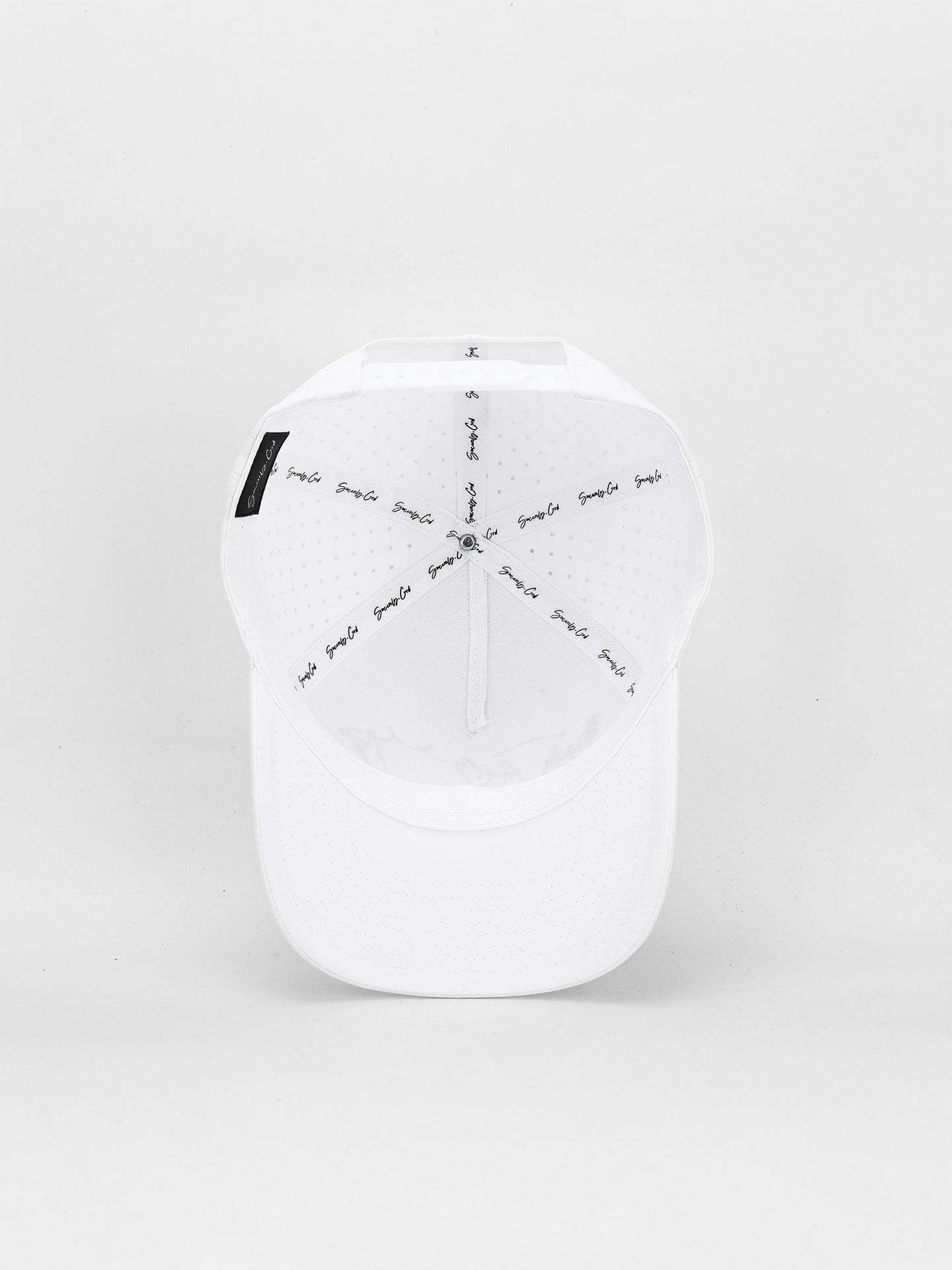 White cap with black star design on a light gray background